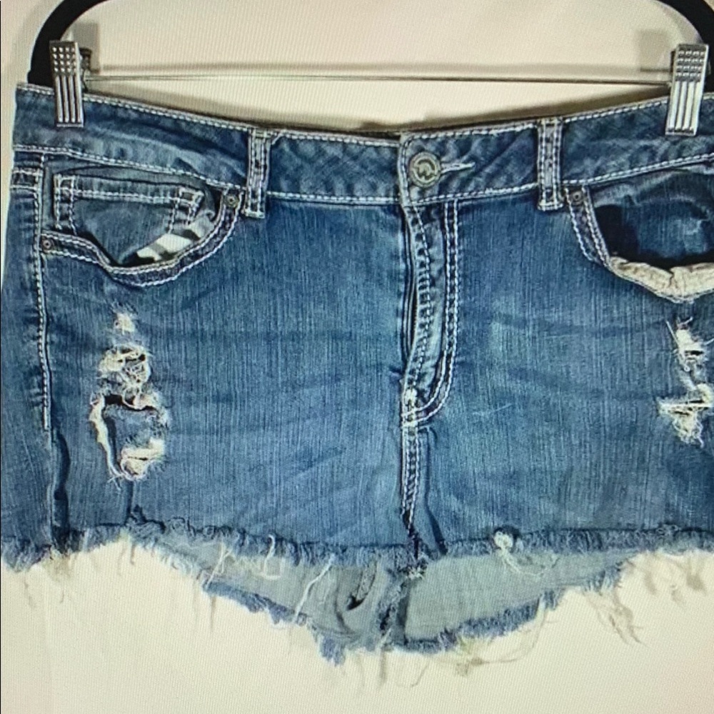 Distressed Blue Jean Shorts